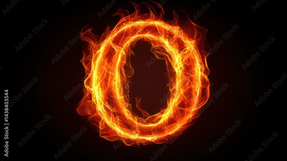 Fototapeta premium Fiery letter O, dark background, abstract design, website banner