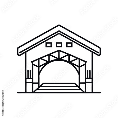 Simple Covered Bridge Line Art Vector Drawing