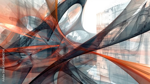 Mysterious structure in abstract science fiction style. Colorful color line shading express weird shape of building in digital construction concept perfect for futuristic architecture design. AIG53.