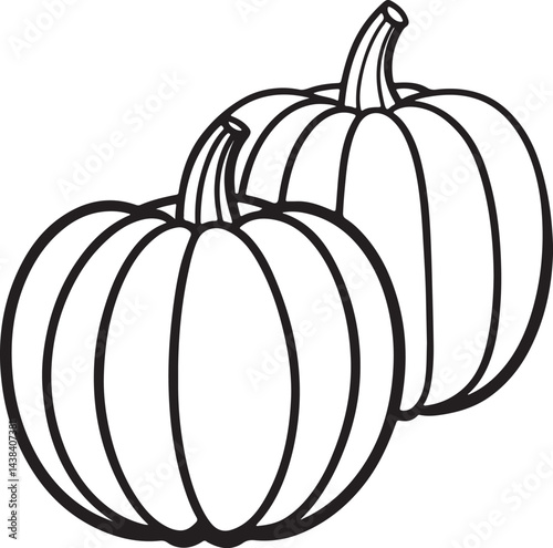 pumpkin line art, black outline, vector and illustration, coloring book page line art drawing