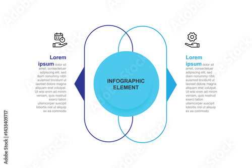 2 step infographic template. 2 line and circle with icons. 