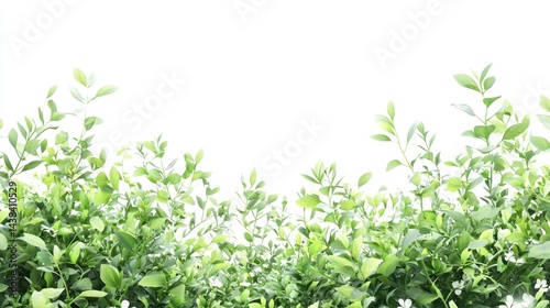 Wallpaper Mural Dense green garden bushes with fine-textured leaves and small flowers on a white background. Torontodigital.ca