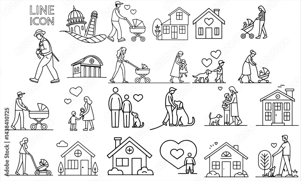 Fototapeta premium Family Day Icons Set | International Day of Families Line Art Collection, vector illustration.