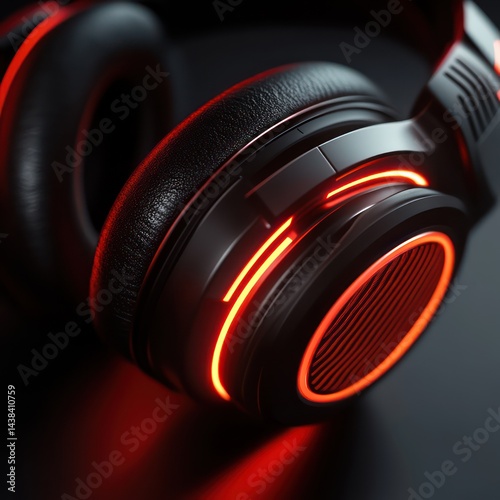 Stylish headphones red lights photo
