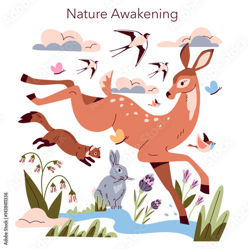 Spring Equinox Day. Flat Vector Illustration