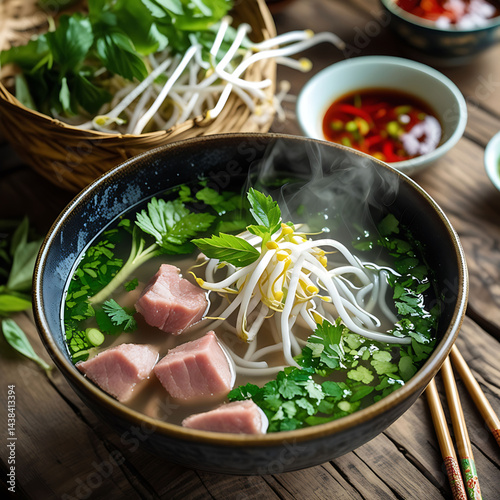 Tasty broth, tender meat, and vibrant greens create a delicious experience..eps