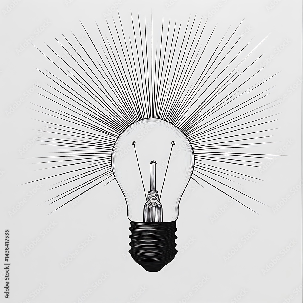 Creative lightbulb illustration with radiating lines on a clean background for inspiration and design ideas.