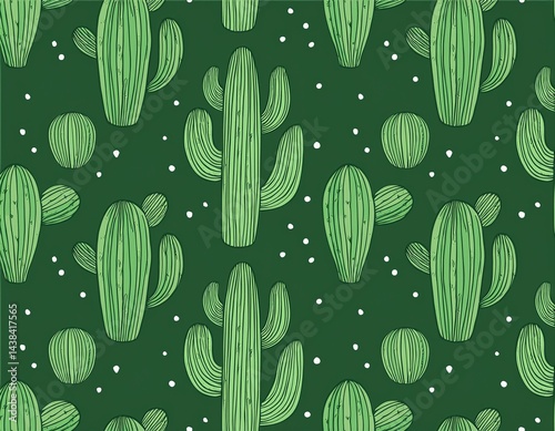 hand drawn cactus pattern seamless pattern with green cactus
