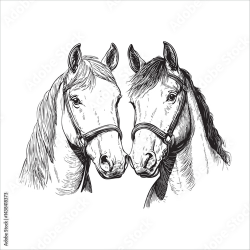 Hand drawn illustration a pair of horse - horse head sketch