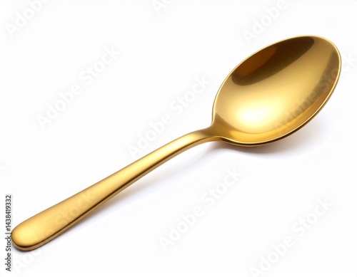  golden spoon with smooth matte metallic finish and elegant curves isolated on white background