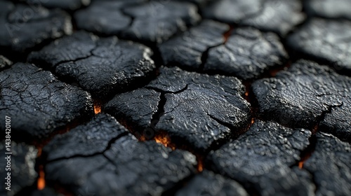 Charred surface with fiery glows showing through cracks