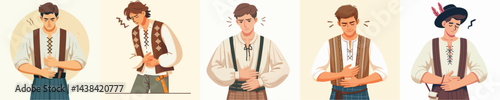 vector farmer having stomach ache