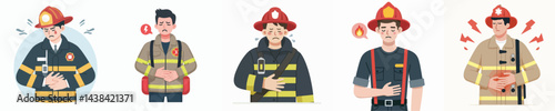 firefighter vector having stomach ache