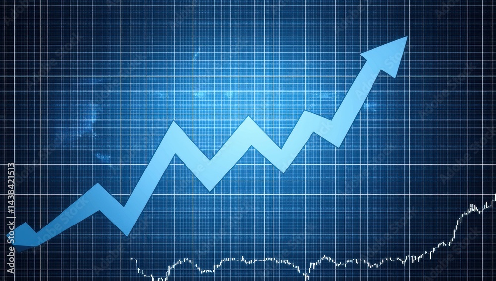Blue Graph Showing Steady Growth Trend on Digital Background