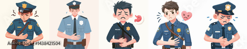 police vector having stomach ache