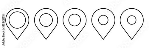 Black Stroke Map Pin Icon. Location and Map Pin Icon Set Vector Design.