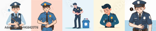 police vector having stomach ache