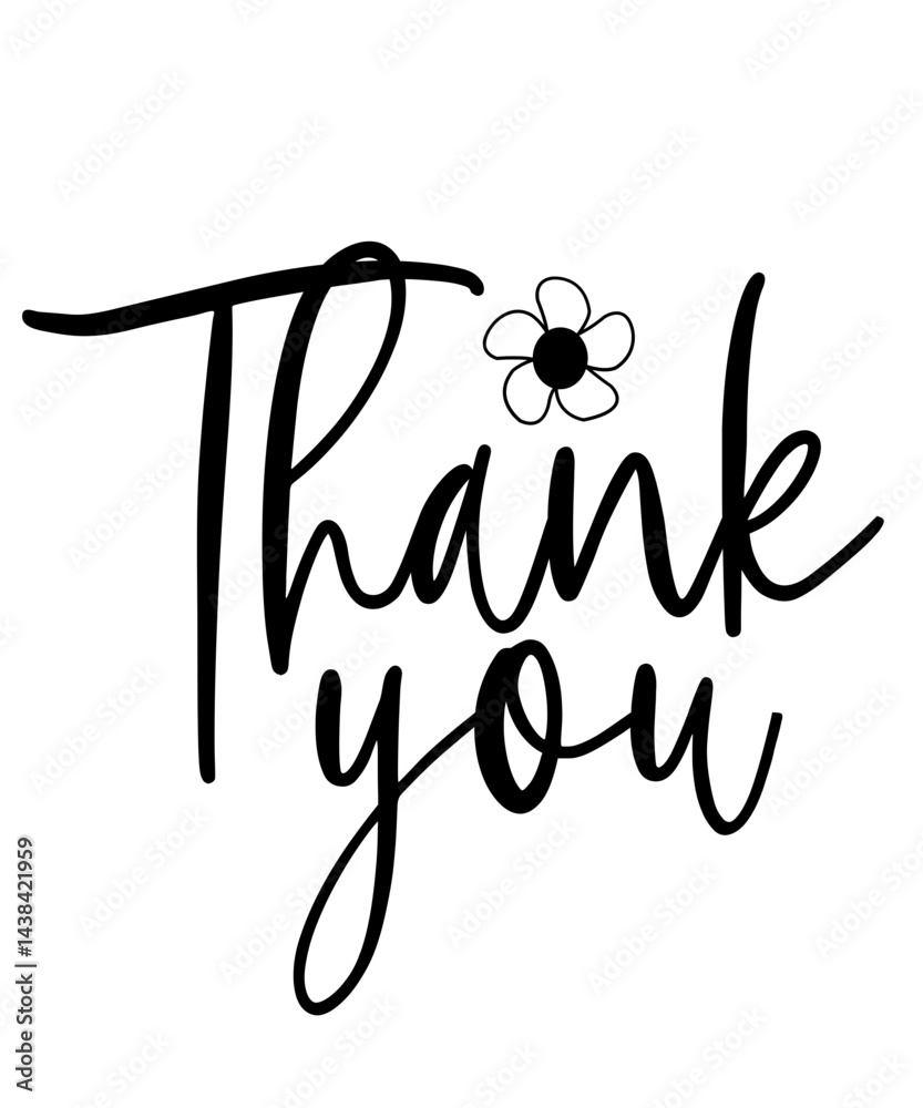 Fototapeta premium Thank you typography design on plain white transparent isolated background for card, shirt, hoodie, sweatshirt, apparel, tag, mug, icon, poster or badge