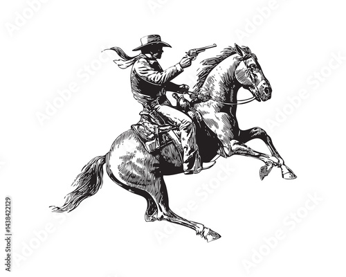 cowboy riding horse vector design isolated on white background - cowboy riding horse sketch
