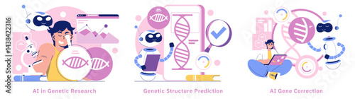 AI In Medicine And Science. Flat Vector Illustration