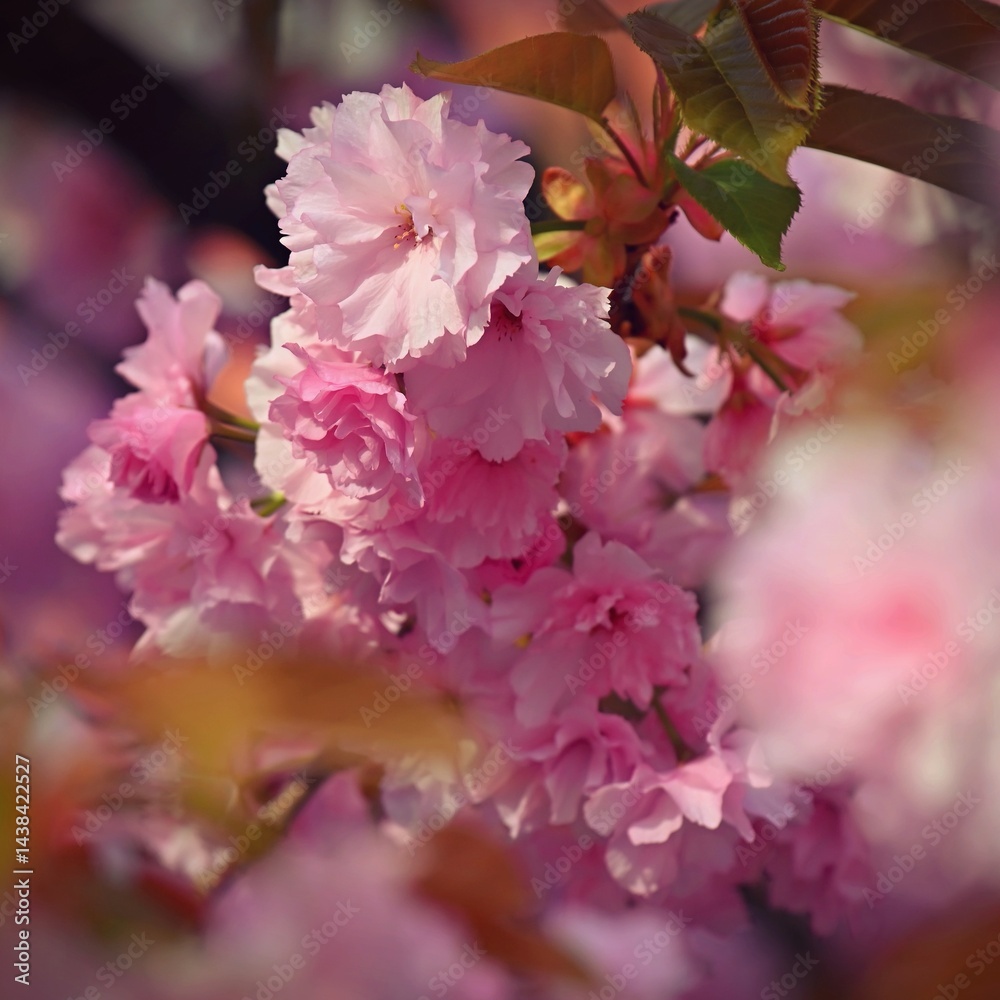 Fototapeta premium Beautiful blooming pink spring tree. Concept for spring time and nature. Blooming background in the park.