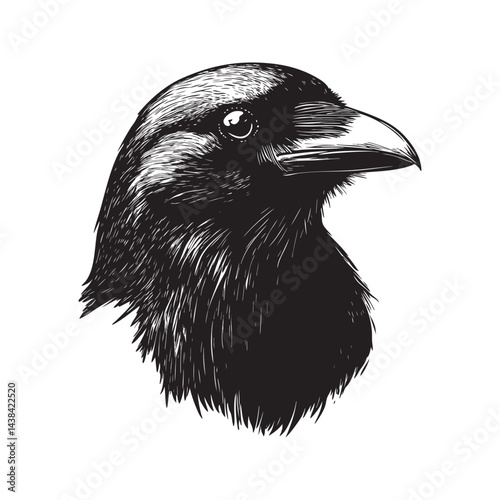 crow full face - Hand drawn illustration crow - isolated vector images of wild birds