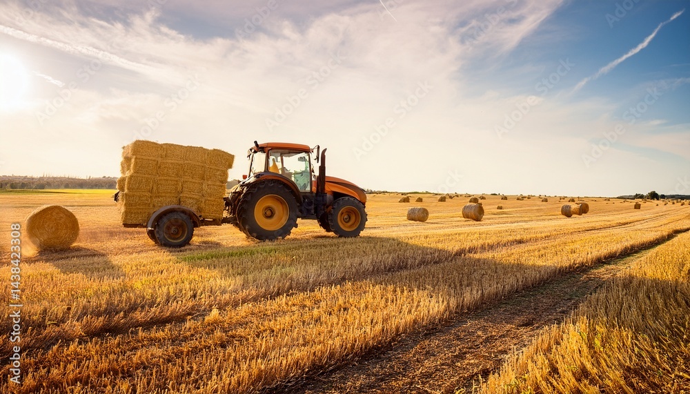 Obraz premium tractor collecting straw bales