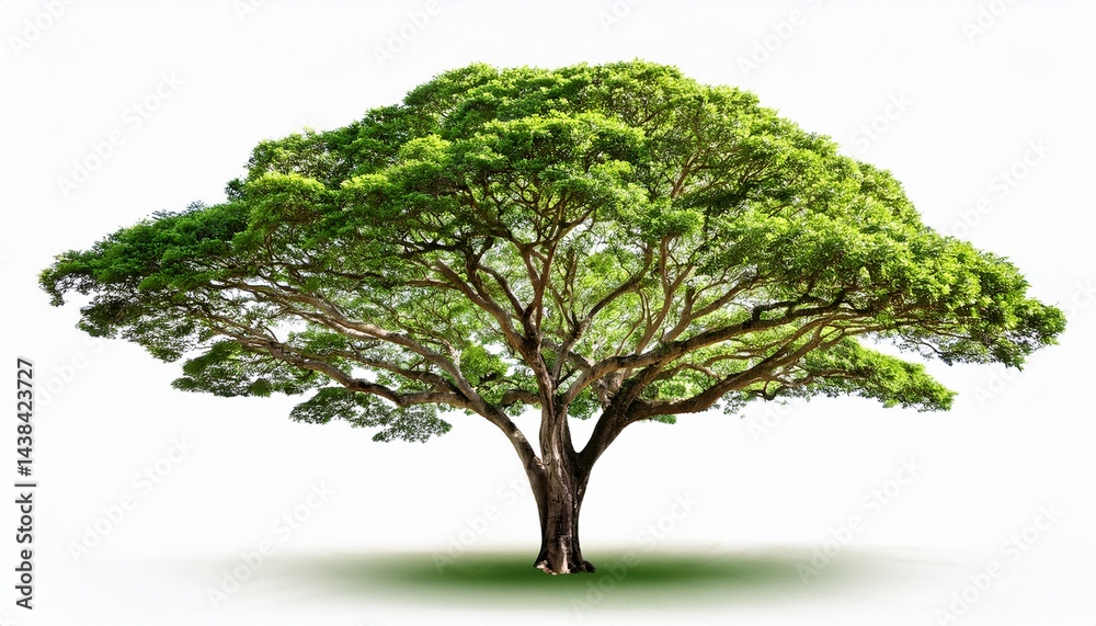 green tropical tree with spreading branches on white background flora and fauna concept green tropical tree with spreading branches on white background flora and fauna concept
