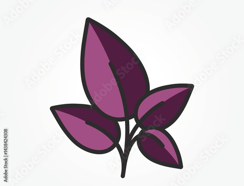 Plant with four burgundy leaves. Nature and planting design element. Isolated vector image