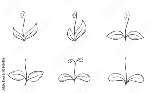 Spring plants line illustration set. Floral, planting and nature design elements. Isolated vector images