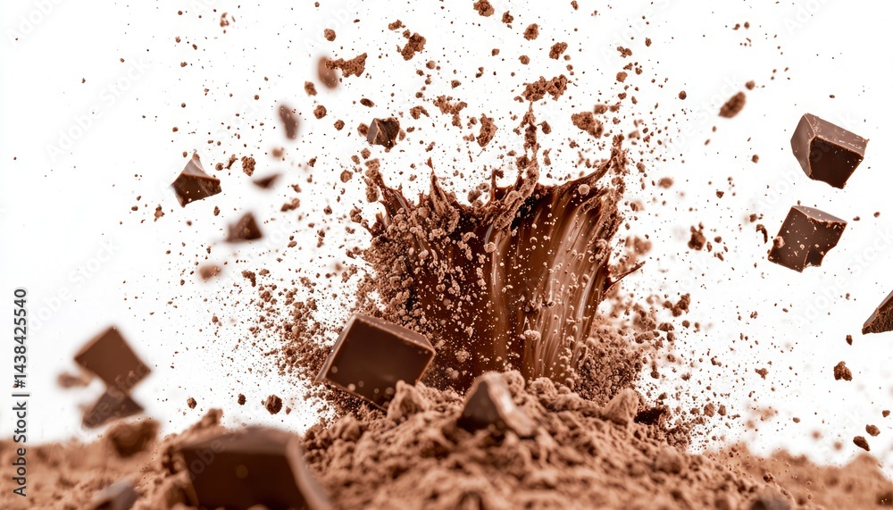 Fototapeta premium Chocolate explosion on white