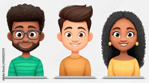 Obraz na płótnie 3d illustration of cartoon customer service team characters with various expressions and headset in row against light background for playful business communication concept w salonie