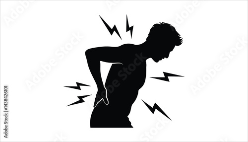 Back pain silhouette with lightning bolt pain illustration