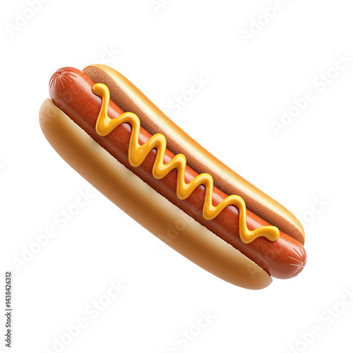 3d hot dog with mustard floating on transparent background
