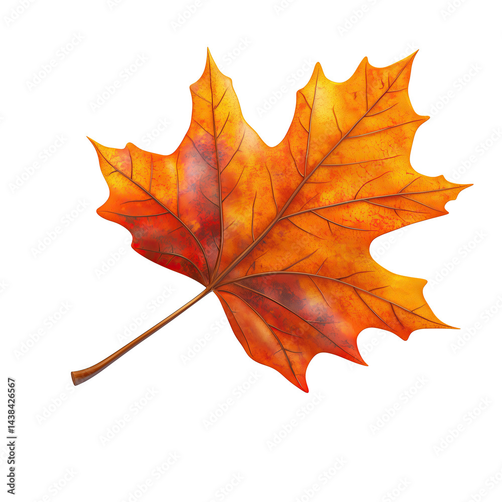Fototapeta premium Isolated floating cartoon 3d autumn leaf with transparent background