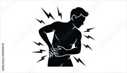 Back pain silhouette with lightning bolt pain illustration photo