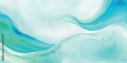 Soft watercolor wave background with pastel blue and green gradients. Perfect for spa branding, social media graphics, and serene designs.
