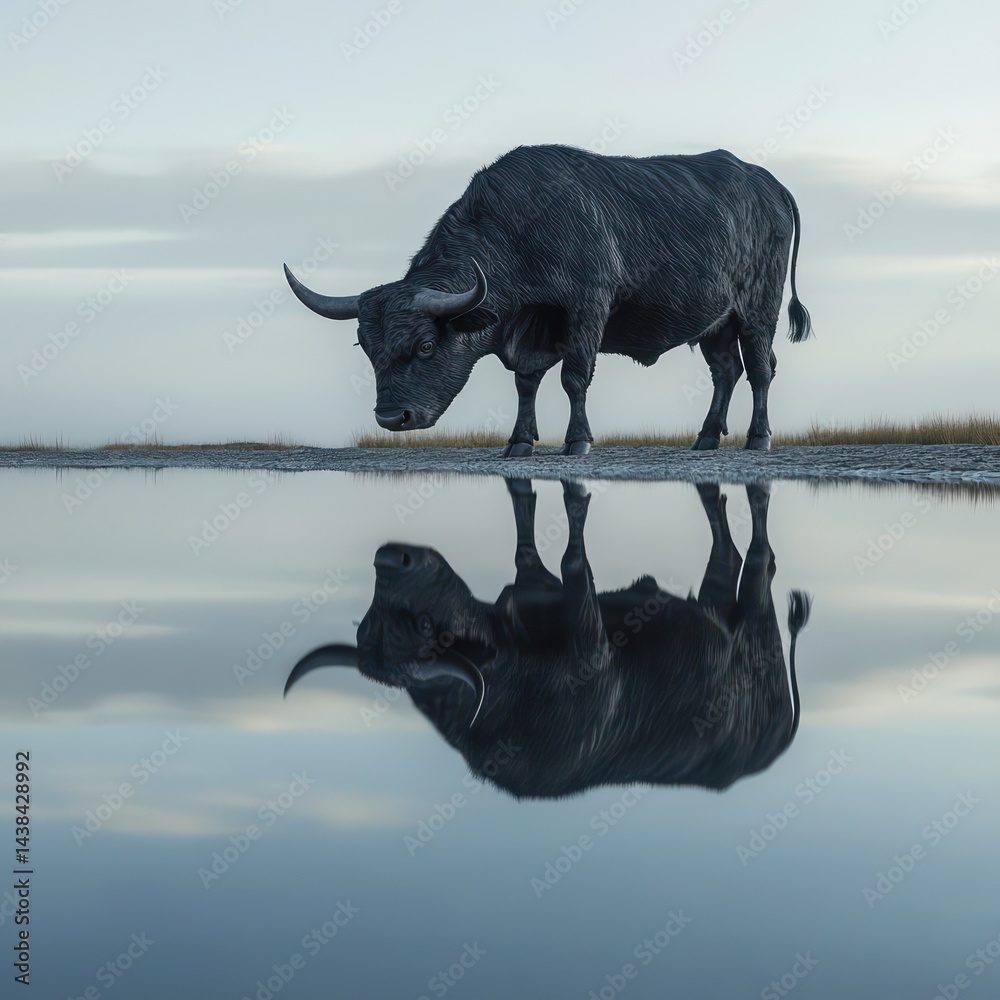 Obraz premium Ox reflection still water