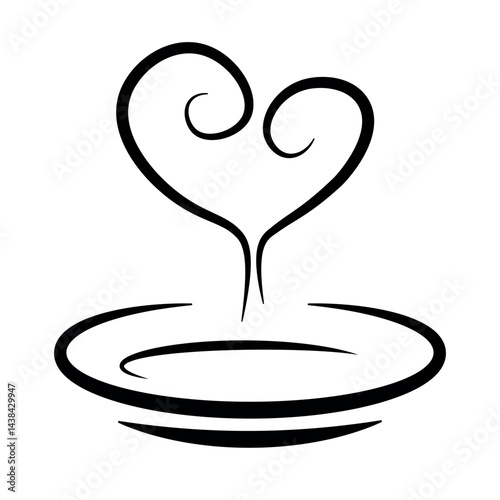Minimalist Heart Shaped Steam Above a Plate - Elegant Line Art
