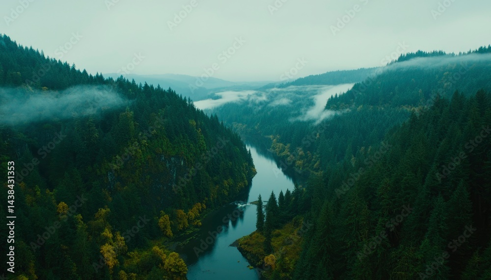 Obraz premium Misty Mountain River Valley