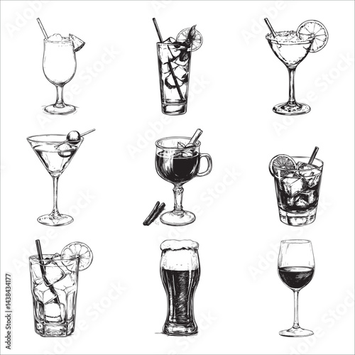 alcoholic drinks collection - vector illustration