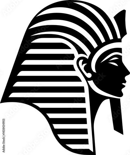 Ancient Egyptian Pharaoh Head  Profile Illustration, Black and White