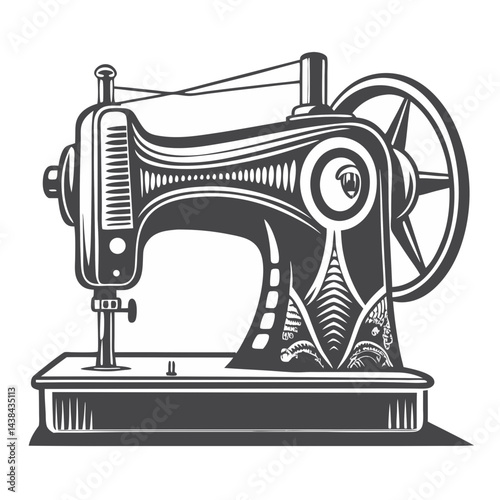 A Detailed Silhouette of a Vintage Sewing Machine

