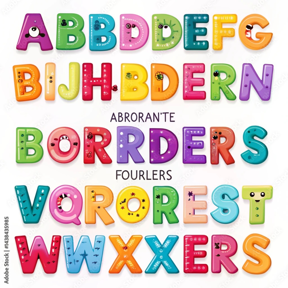 Fototapeta premium Colorful, fun alphabet letters with cartoon faces