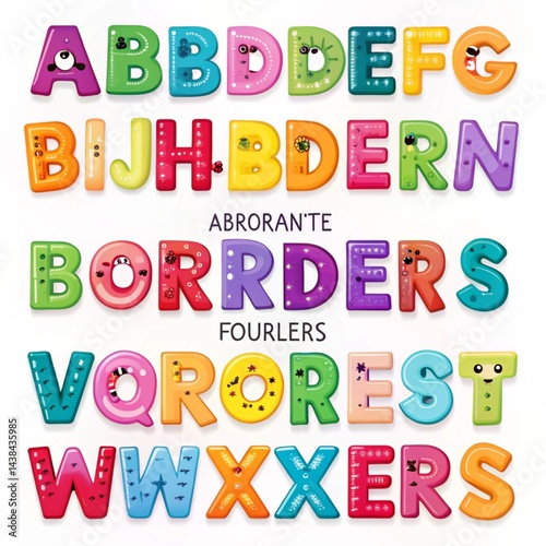 Colorful, fun alphabet letters with cartoon faces