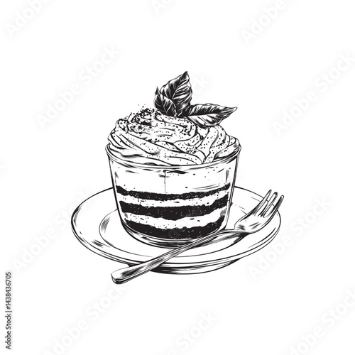tiramisu vector design isolated on white background - black and white illustration tiramisu