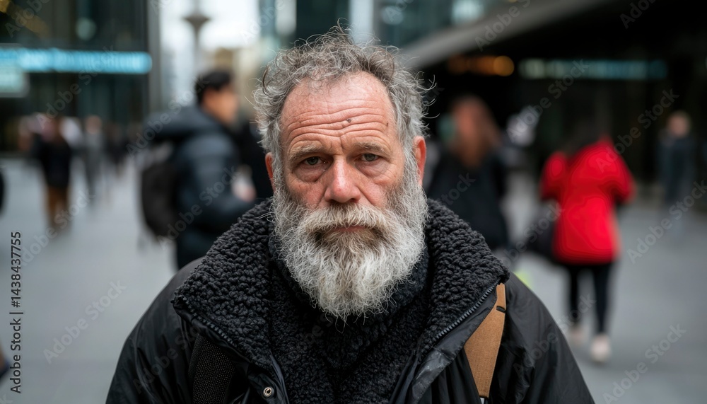 Obraz premium Man with gray hair and beard in city