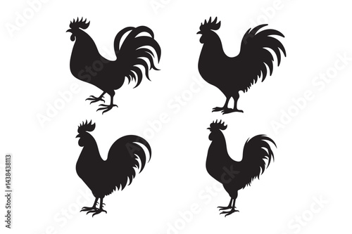 Rooster Silhouette Icons Farm Chicken Clipart Collection for Designs