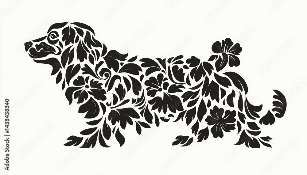 Fototapeta premium Dog silhouette adorned with floral patterns