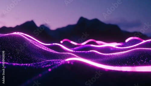 Abstract landscape, vibrant pink glow